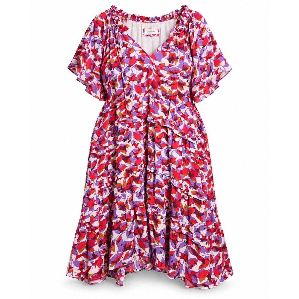 Anthropologie Multicolor Abstract Floral Mini Dress — Red, Purple, Pink